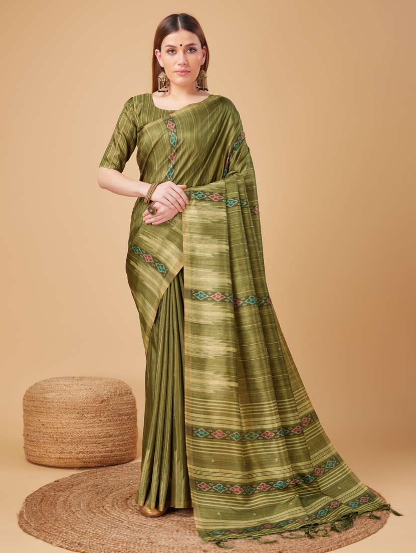 women's printed olive colored saree