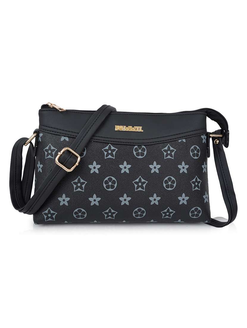 Women Black Leatherette Sling Bag