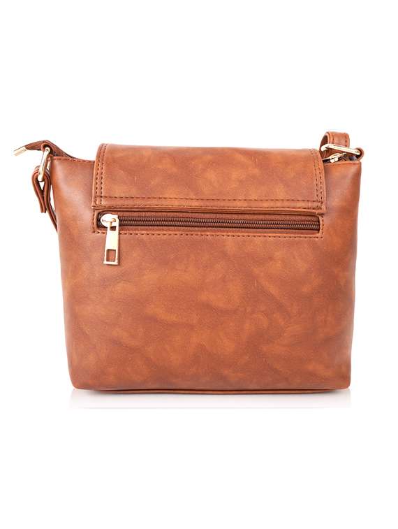 women tan brown leatherette flap detailed sling bag - 20546295 -  Standard Image - 1