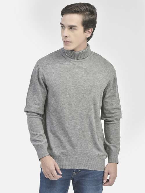men solid grey turtle neck pullover - 20546961 - Standard Image - 0
