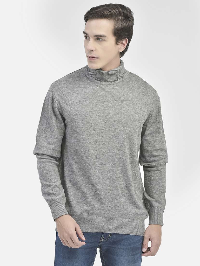 men solid grey turtle neck pullover - 20546961 - Zoom Image - 0