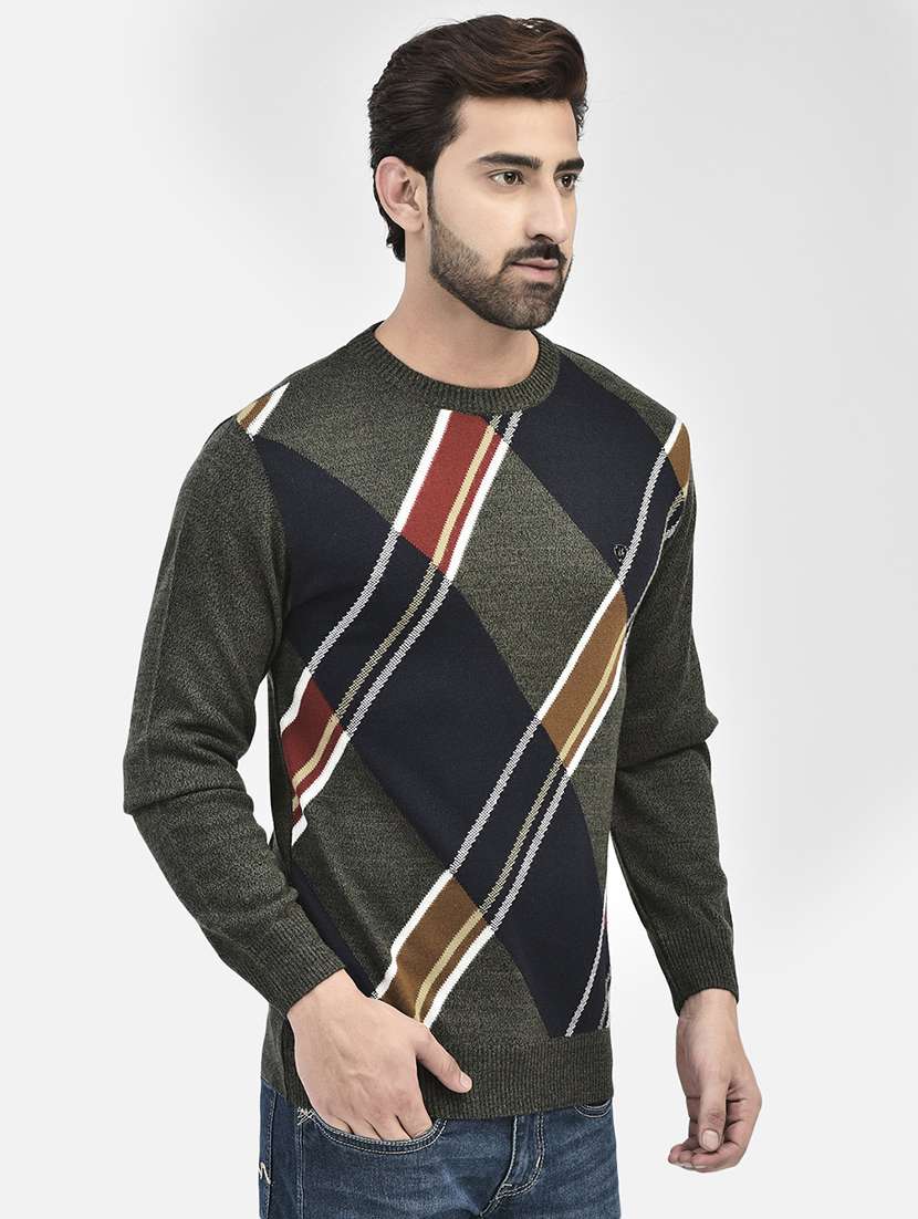 men front colourblock striped round neck pullover - 20546962 -  Standard Image - 1