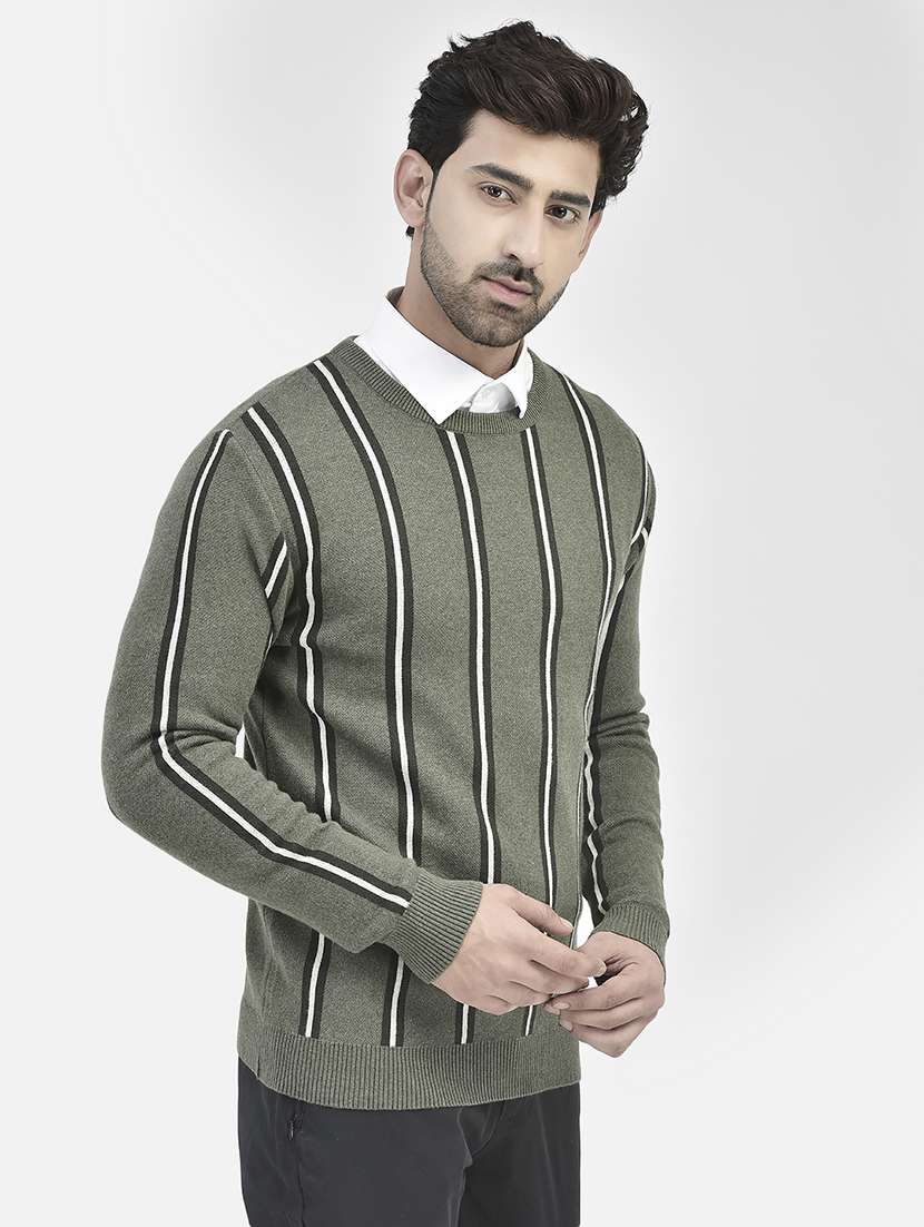 men front striped round neck pullover - 20546964 -  Standard Image - 1