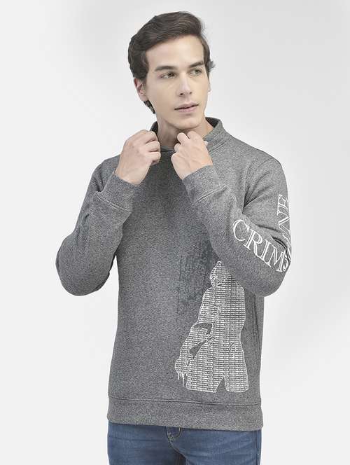 men graphic printed grey cotton blend regular sweatshirt - 20546994 -  Standard Image - 0