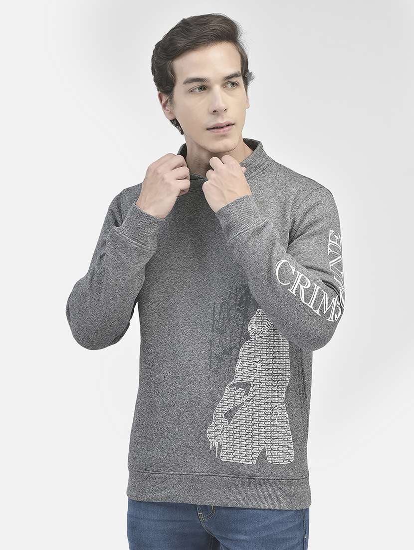 men graphic printed grey cotton blend regular sweatshirt - 20546994 -  Zoom Image - 0