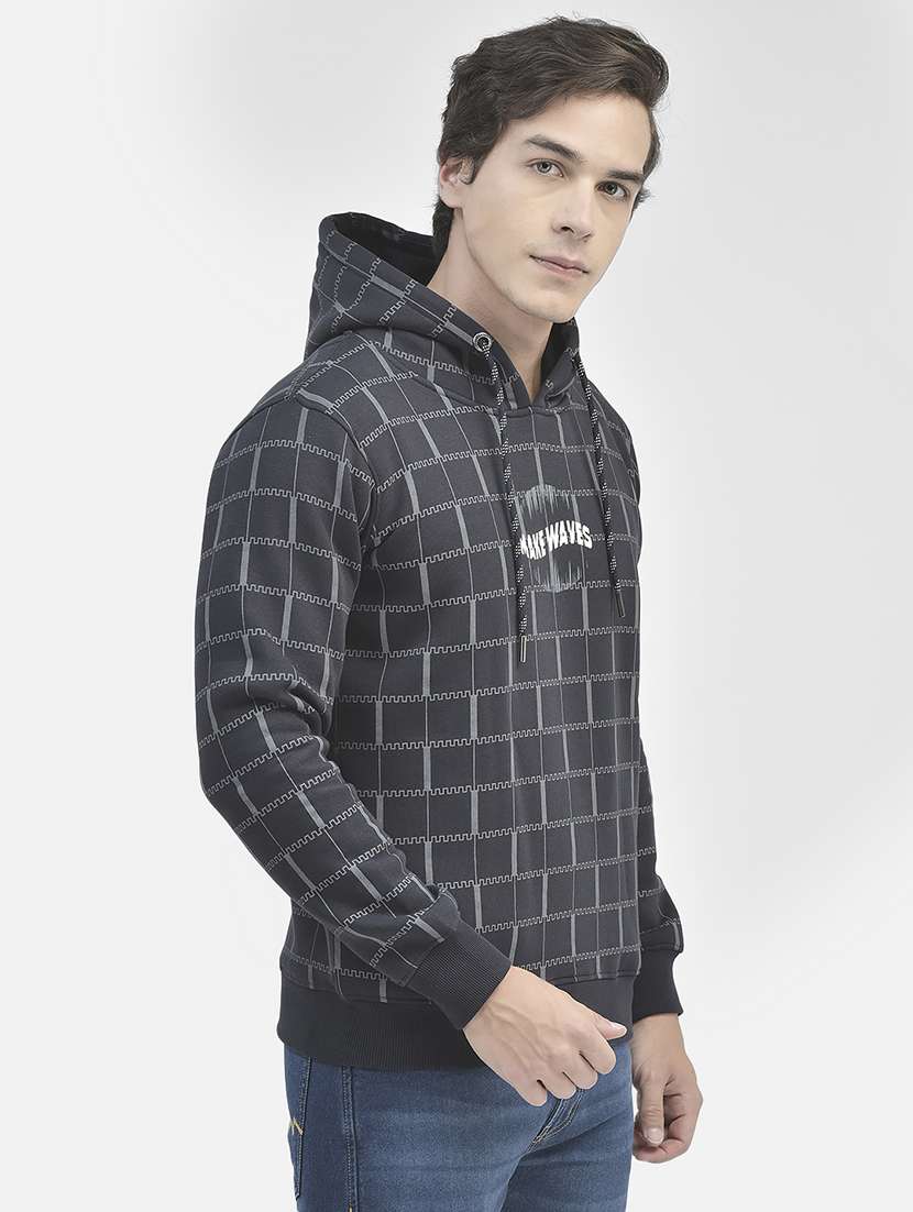 men printed grey cotton blend hooded sweatshirt - 20547013 -  Standard Image - 1