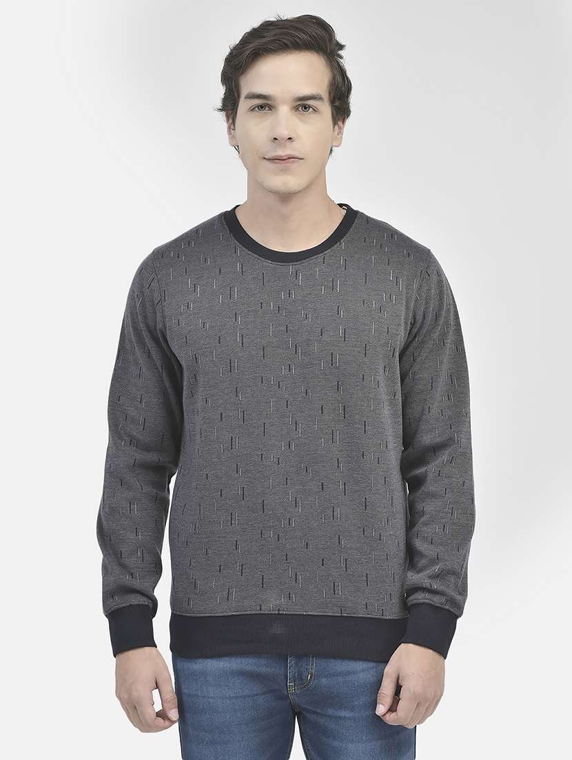 men printed grey cotton blend sweatshirt