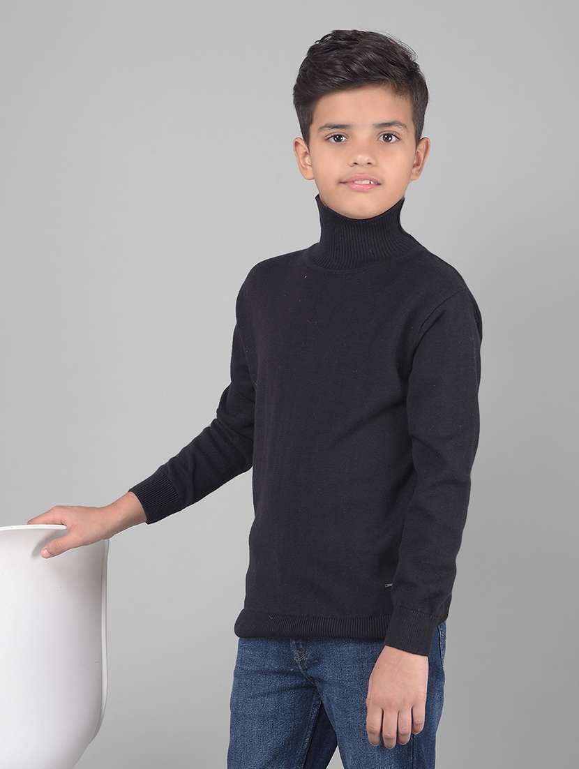 boys high neck black solid sweater