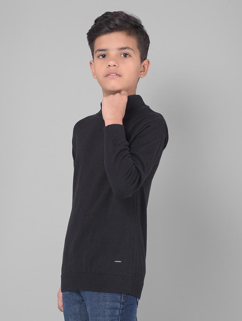 boys high neck black solid sweater - 20547070 -  Standard Image - 1