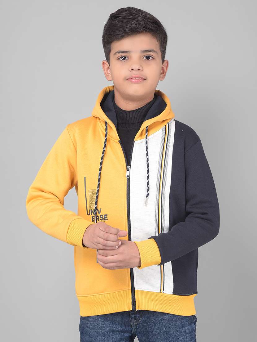 boys full sleeve color block hoooded sweater