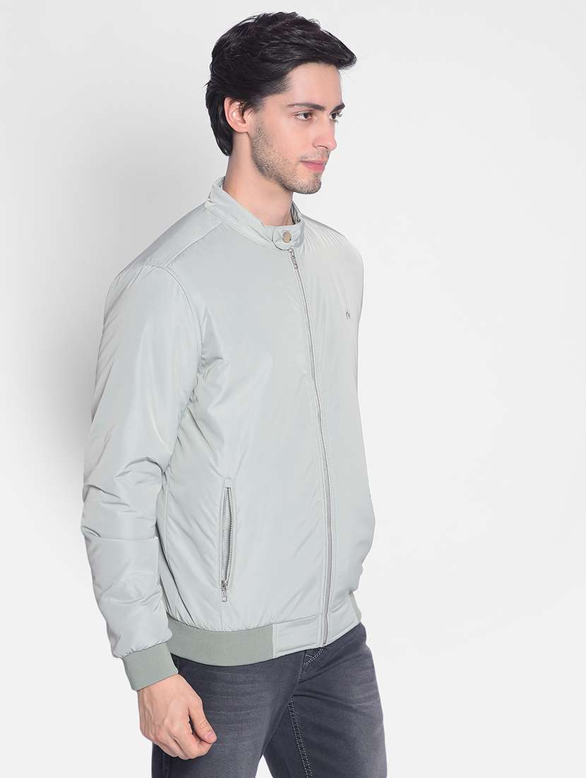 men solid mandarin collar casual jacket - 20547113 - Standard Image - 1