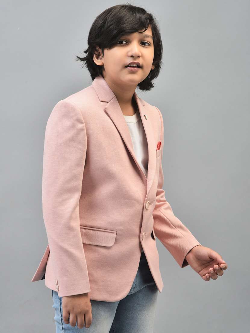 boys peach solid full sleeve blazer - 20547170 -  Standard Image - 1