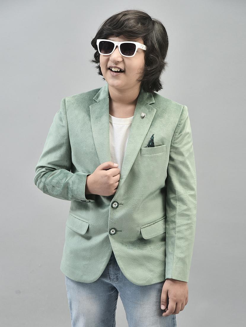 boys green solid full sleeve blazer - 20547171 - Standard Image - 1