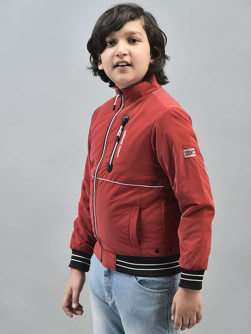 boys red typographic regular bomber jacket - 20547188 - Standard Image - 1