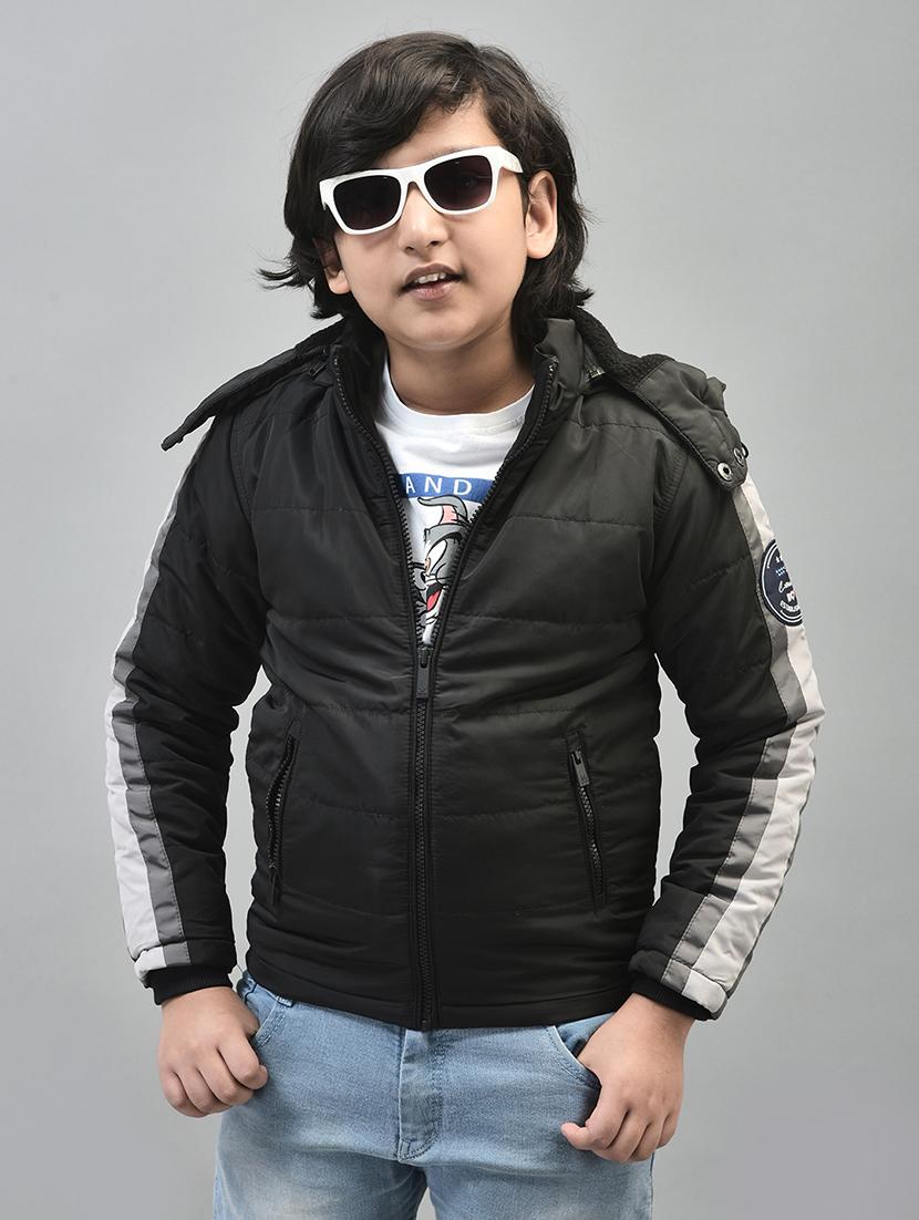 boys black solid hooded puffer jacket - 20547189 - Standard Image - 1