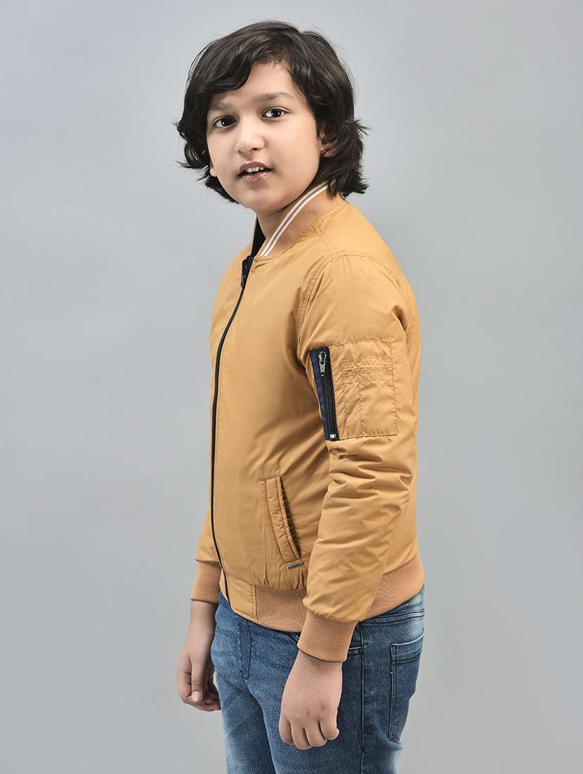 boys mustard solid full sleeve bomber jacket - 20547192 -  Standard Image - 1