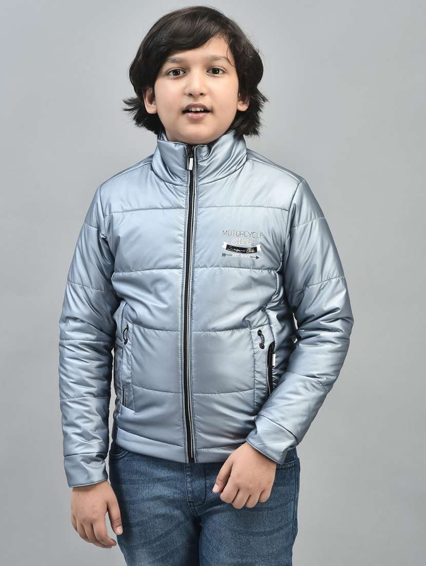 boys blue solid full sleeve puffer jacket