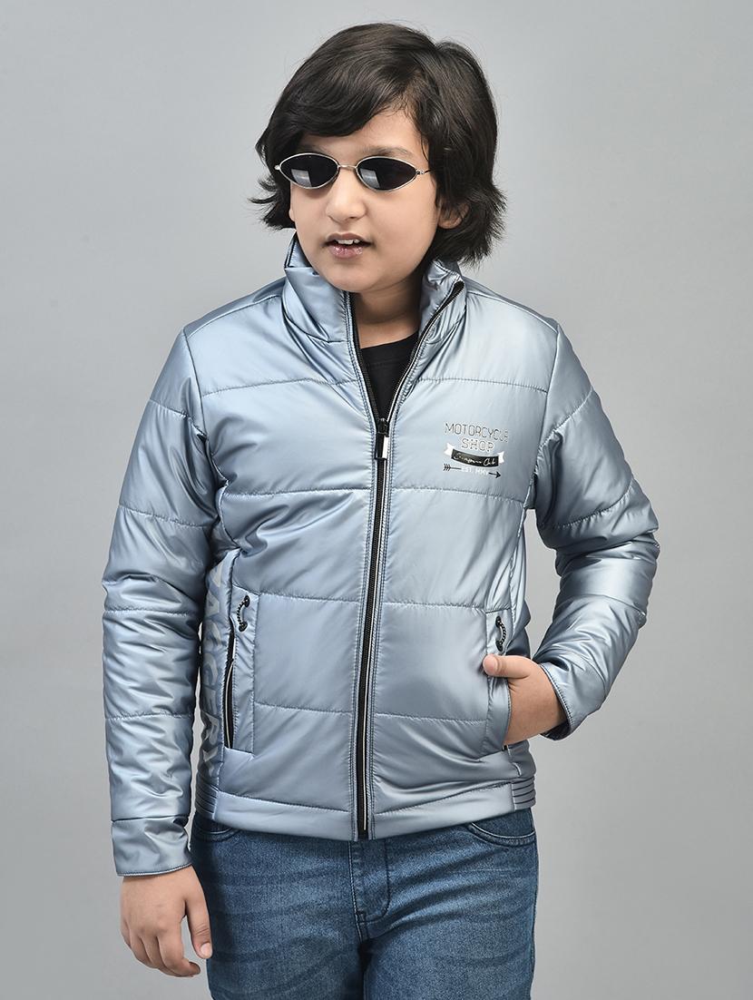 boys blue solid full sleeve puffer jacket - 20547193 - Standard Image - 1