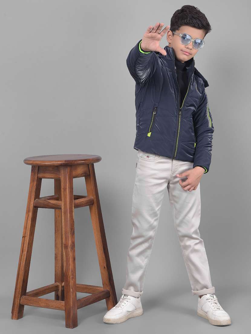 boys blue solid full sleeve hooded puffer jacket - 20547194 -  Standard Image - 4