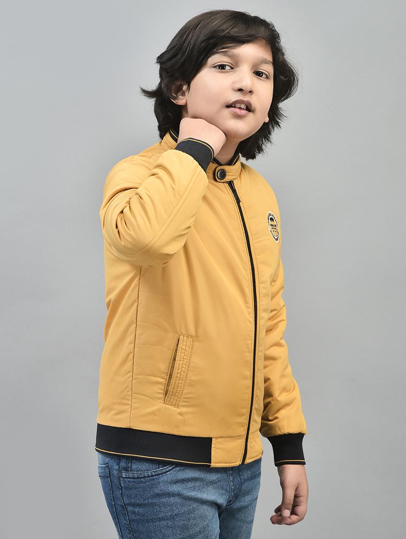 boys mustard solid full sleeve bomber jacket - 20547202 - Standard Image - 1