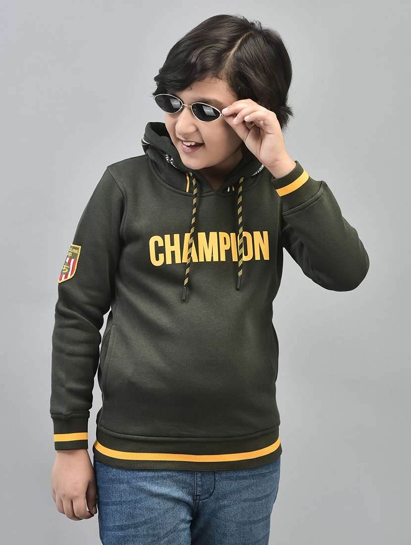 boys green typographic hooded sweatshirt - 20547305 -  Standard Image - 1