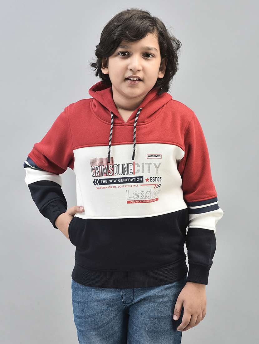 boys multi color typographic hooded sweatshirt