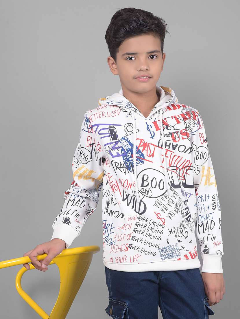 boys white typographic hooded sweatshirt - 20547307 - Standard Image - 1