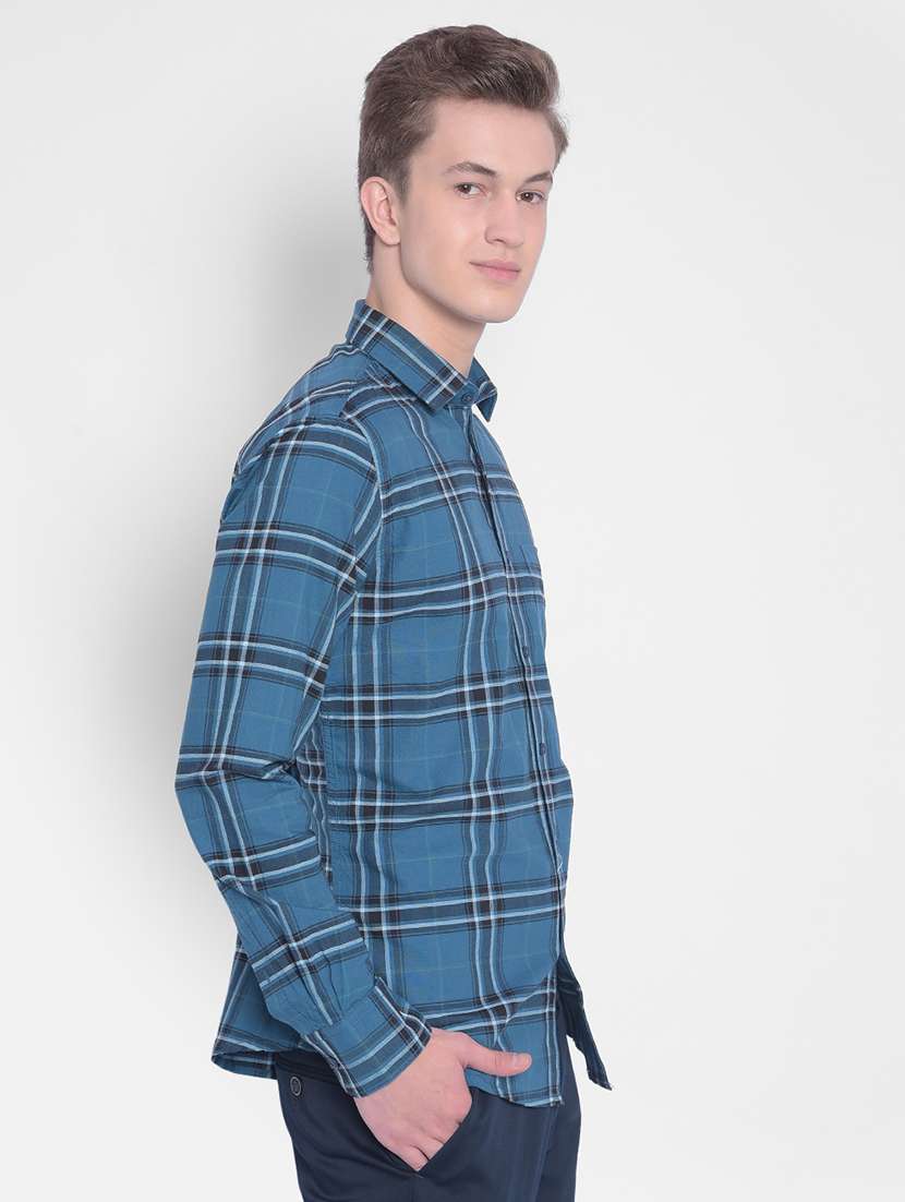 men blue checked casual shirt - 20547354 -  Standard Image - 1