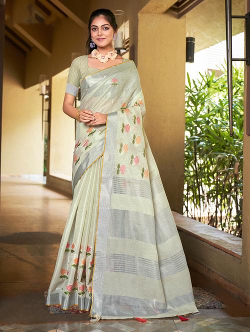 women's solid with work cream colored saree with blouse - 20547527 -  Standard Image - 0