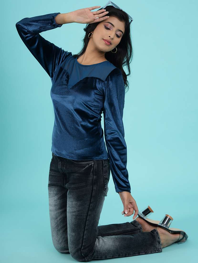 women solid round neck regular top - 20549987 -  Standard Image - 4