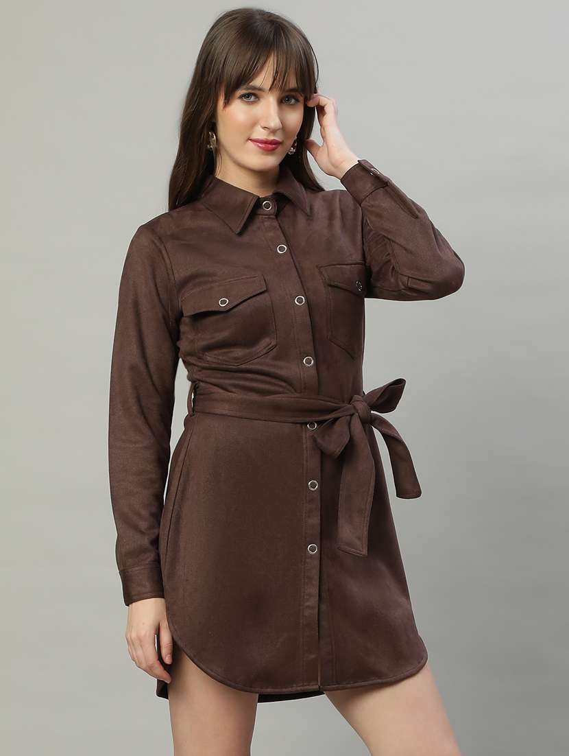 women solid button downed shirt  dress - 20550032 -  Standard Image - 1