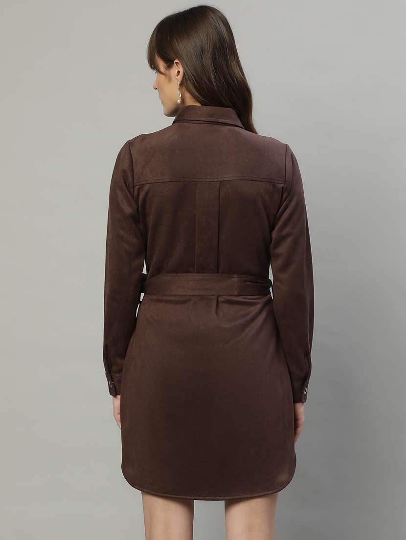 women solid button downed shirt  dress - 20550032 -  Standard Image - 4