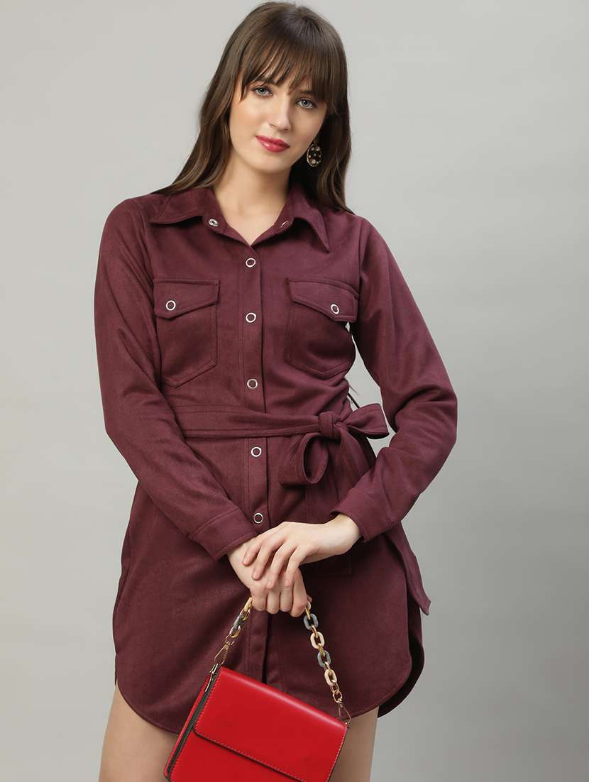 women solid button downed shirt  dress - 20550033 -  Standard Image - 1