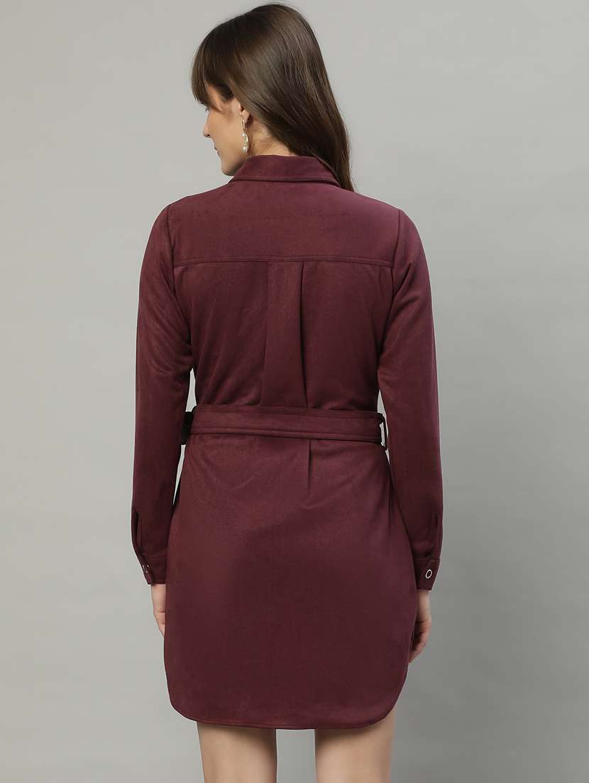 women solid button downed shirt  dress - 20550033 -  Standard Image - 4