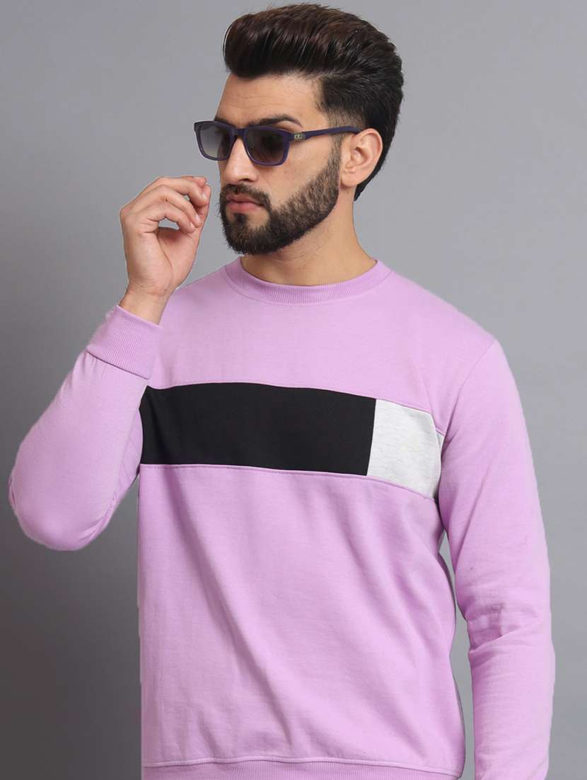 men color block lavender fleece sweatshirt - 20550230 -  Standard Image - 1