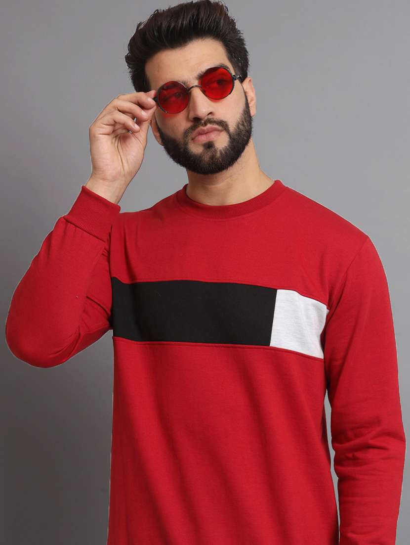 men color block red fleece sweatshirt - 20550231 - Standard Image - 1