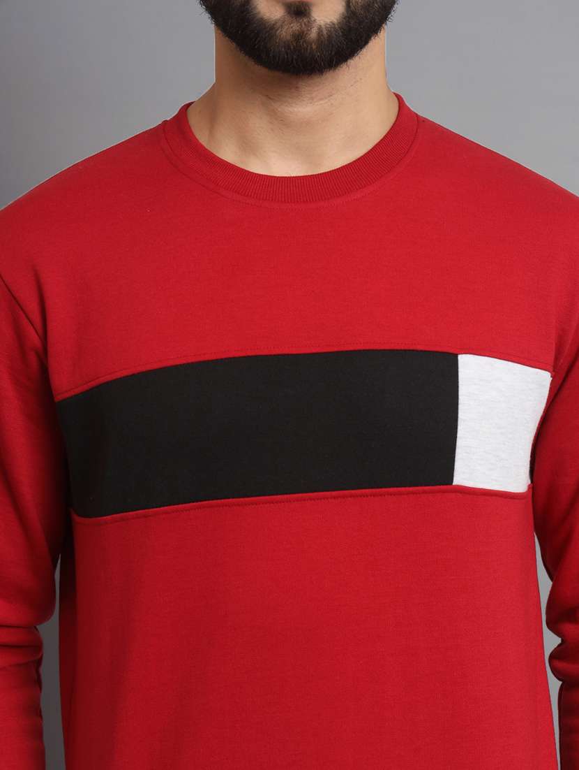men color block red fleece sweatshirt - 20550231 - Standard Image - 4
