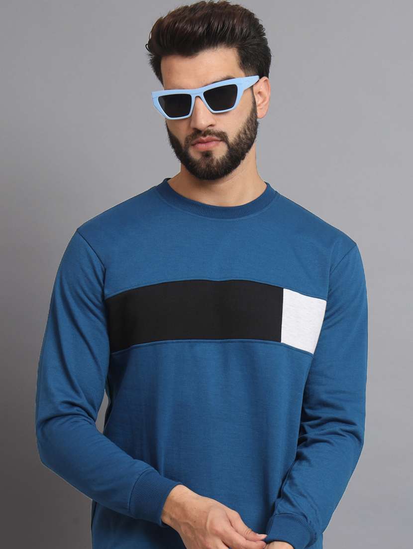men color block blue fleece sweatshirt - 20550232 -  Standard Image - 1
