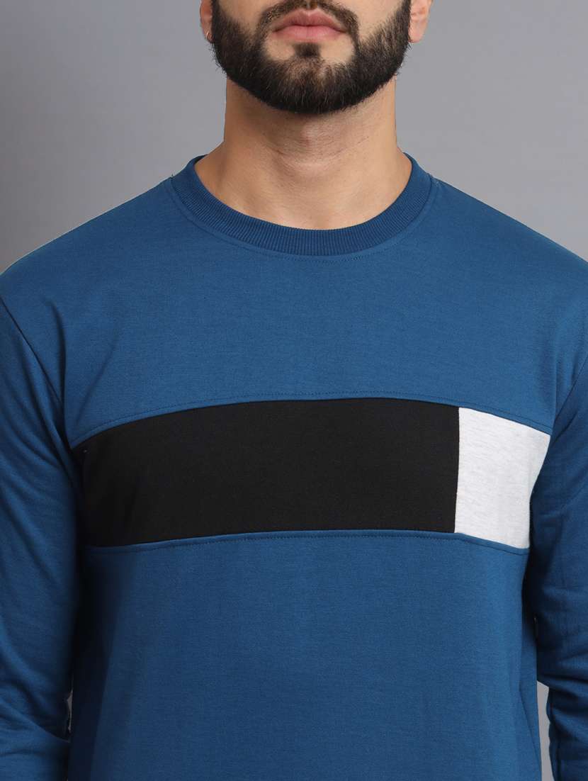 men color block blue fleece sweatshirt - 20550232 - Standard Image - 4