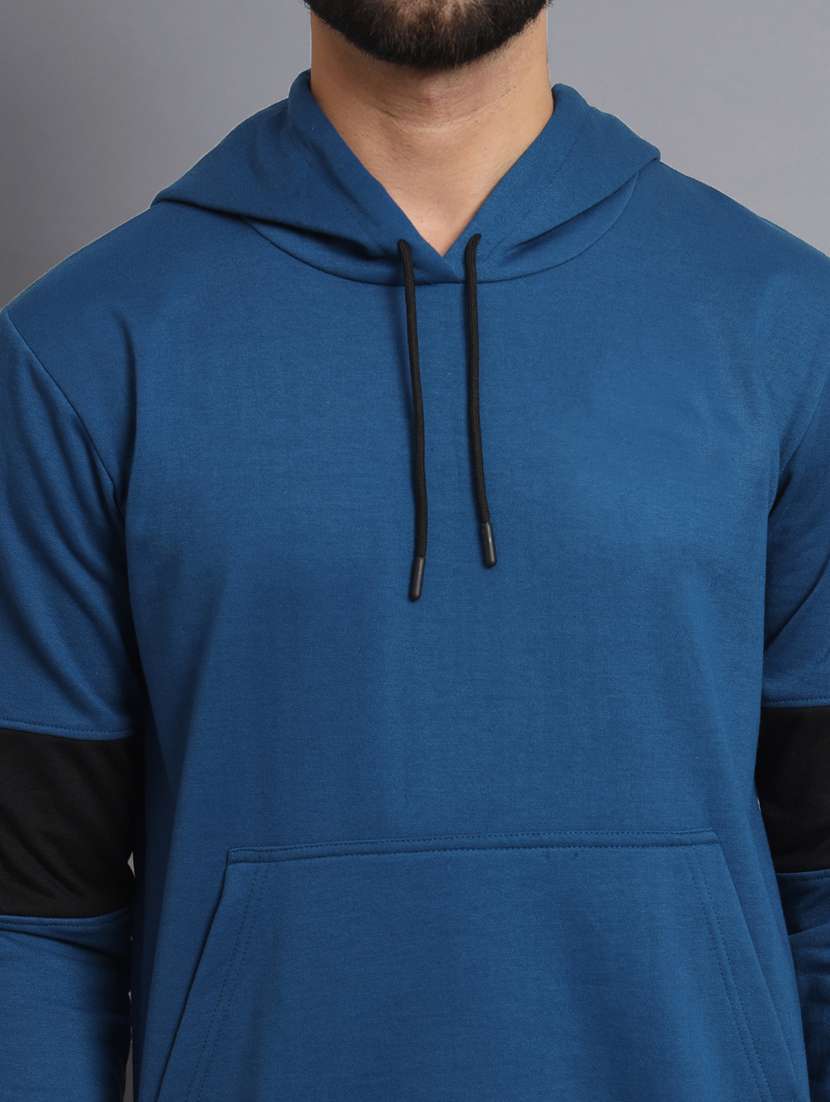 men color block blue fleece hooded sweatshirt - 20550233 - Standard Image - 4