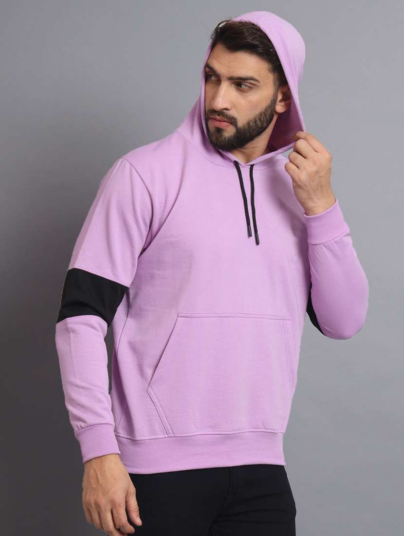 men color block lavender hooded sweatshirt