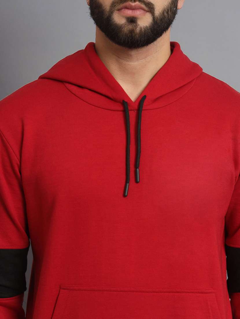 men color block red fleece hooded sweatshirt - 20550235 - Standard Image - 4