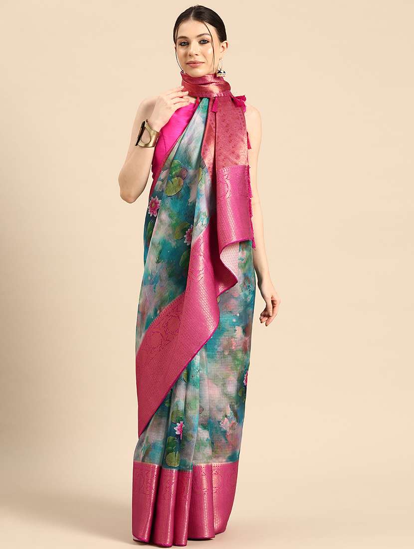 women floral bordered saree with blouse