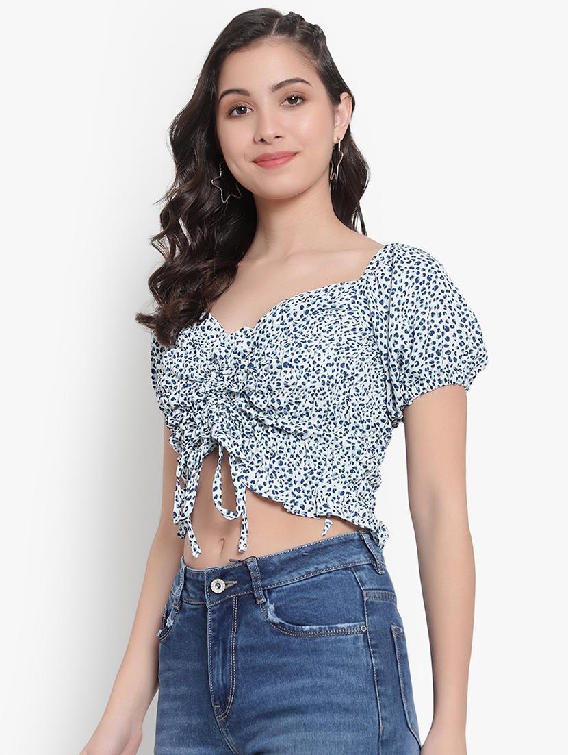 women printed smocked crop top - 20550775 - Standard Image - 1