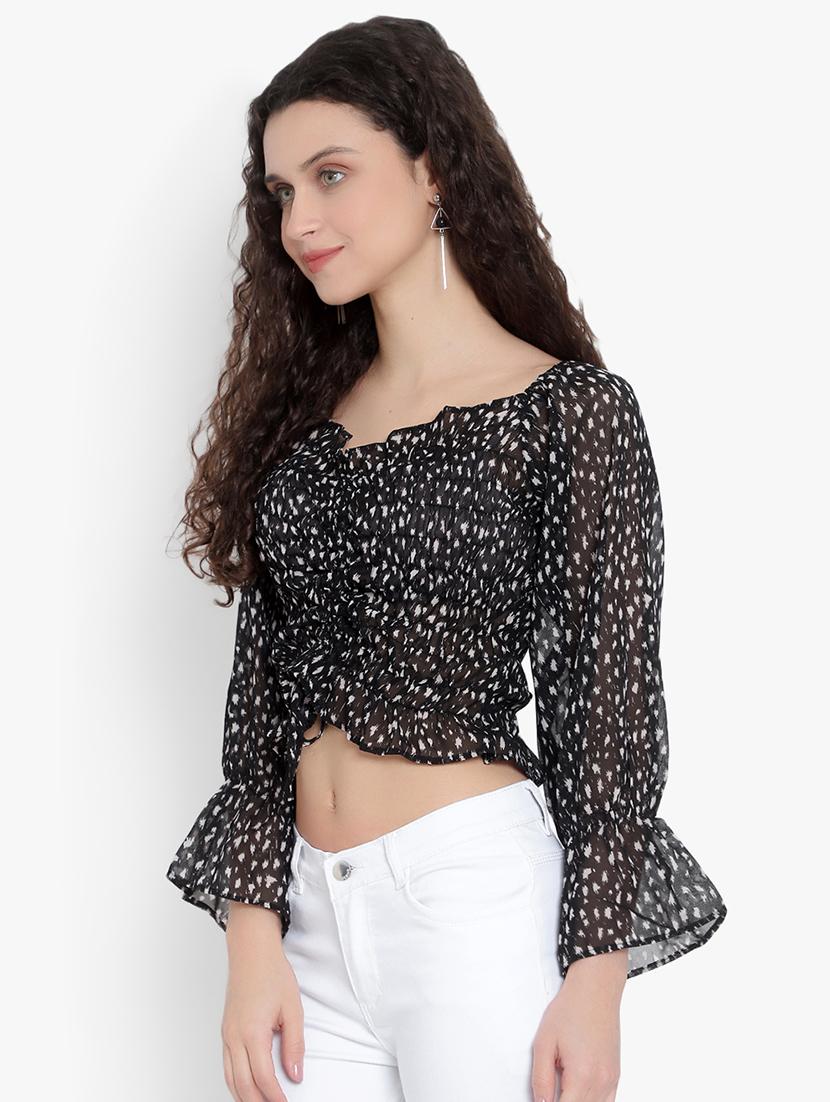 women printed smocked detailed crop top - 20550793 -  Standard Image - 1