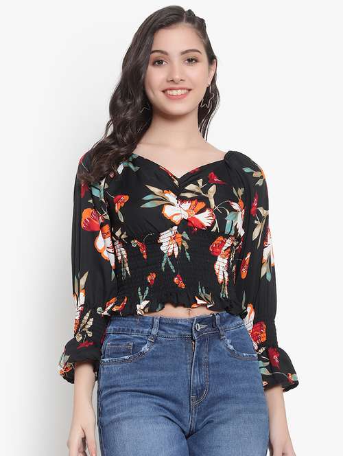 women floral print smocked crop top - 20550890 -  Standard Image - 0