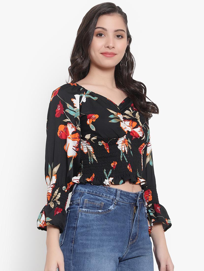 women floral print smocked crop top - 20550890 - Standard Image - 1