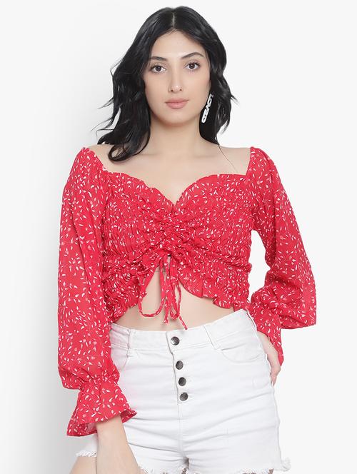 women printed smocked crop top - 20550899 - Standard Image - 0