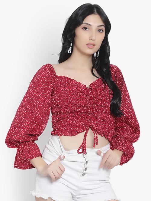 women printed smocked crop top - 20550923 -  Standard Image - 0