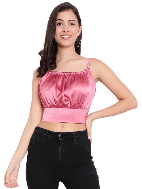 women solid smocked detailed crop top - 20550952 -  Standard Image - 0
